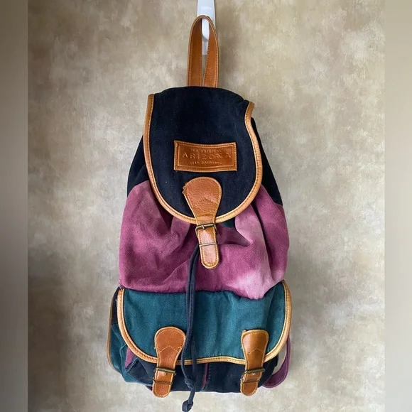 Arizona Jean Company Vintage Multicolor Canvas Backpack with Leather Accents - Picture 1 of 11